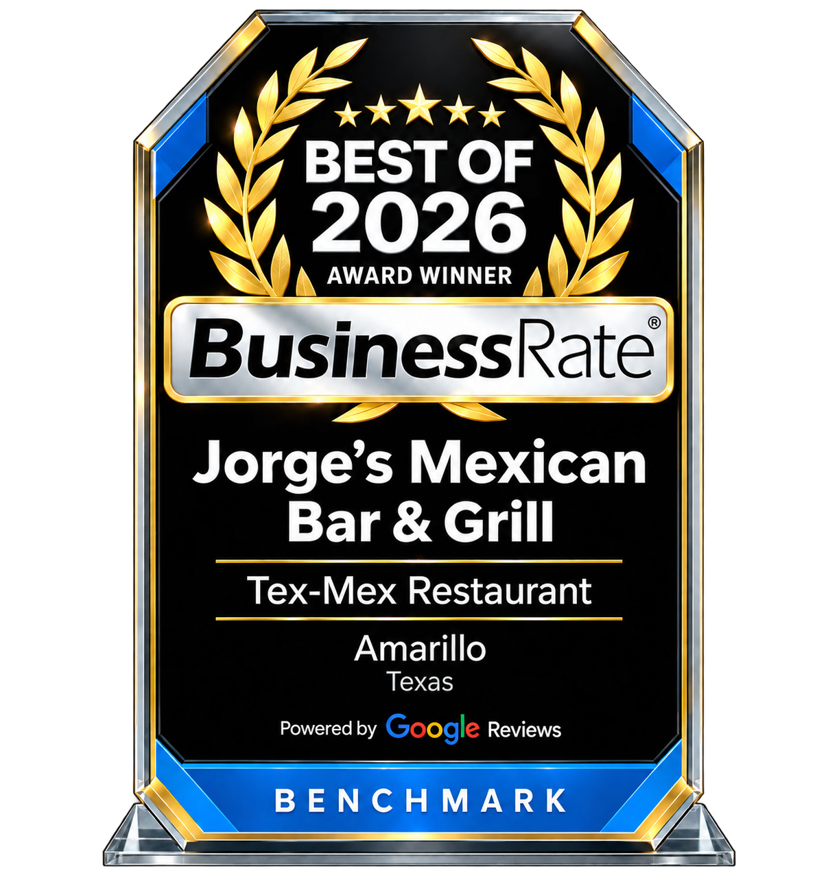 Best of 2026 BusinessRate award for Jorge's Mexican Bar & Grill
